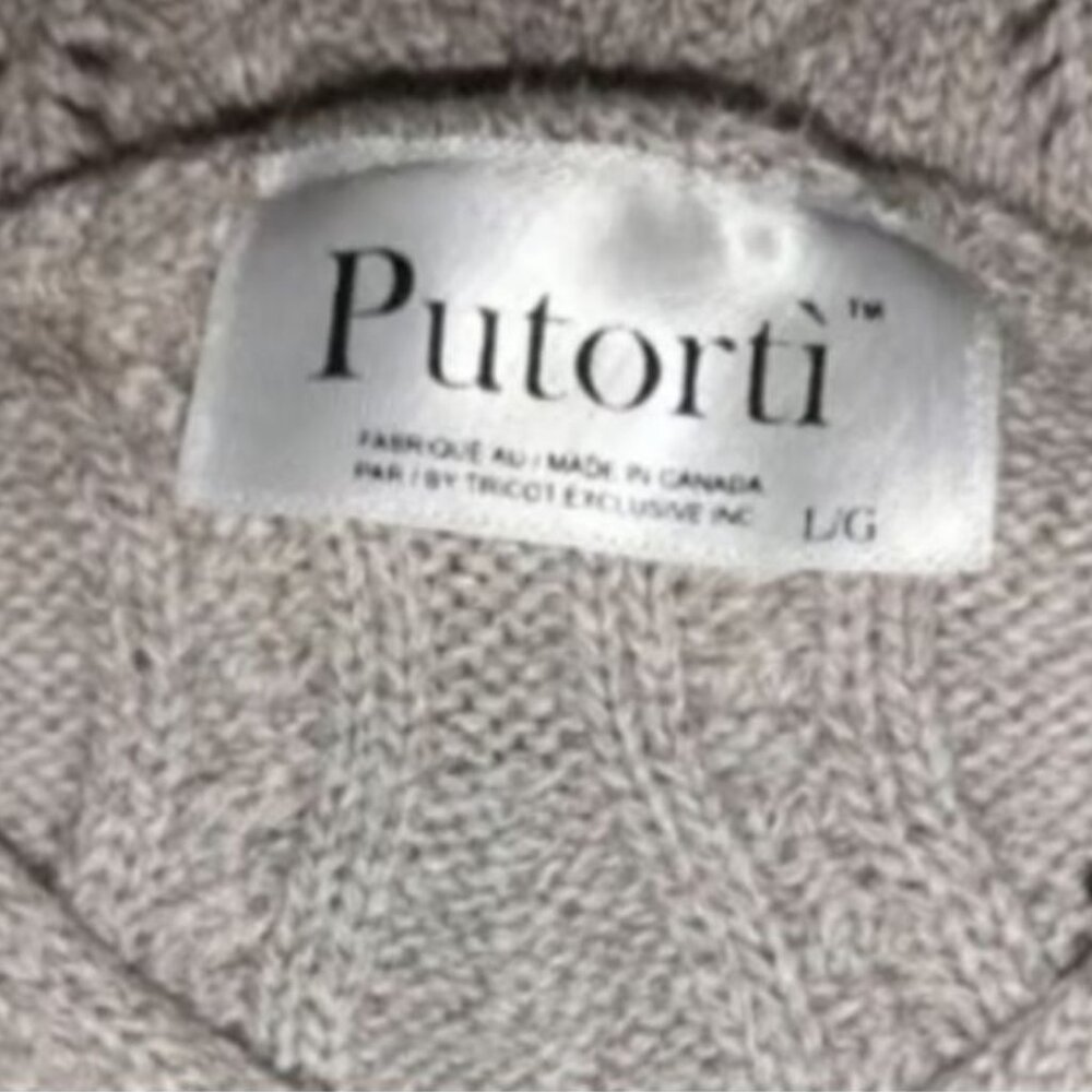 PUTORTI sweater with cable design, cream colored in size Large